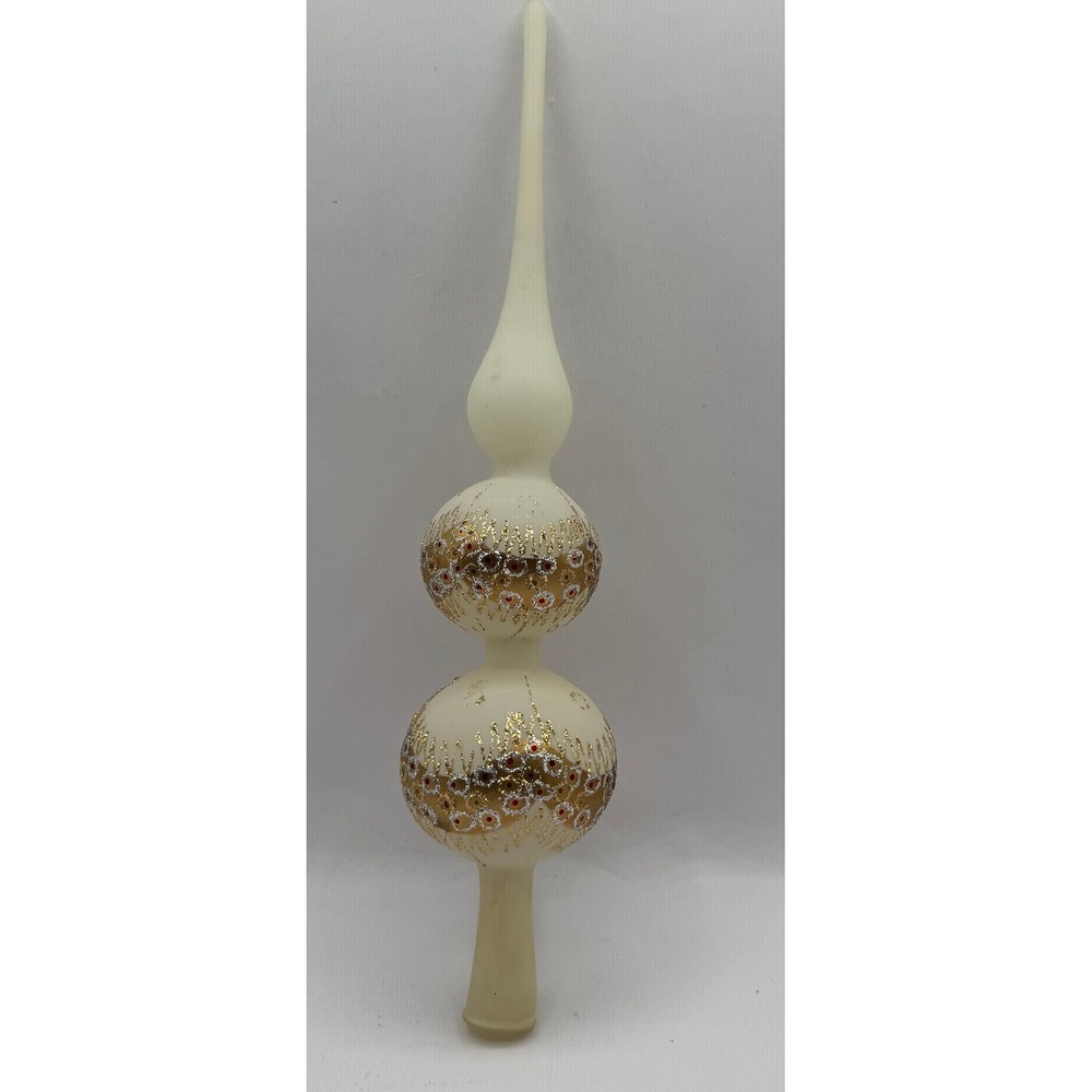 Commodore Christmas Classics Tree Topper Glass Cream Gold Silver Finial Romania